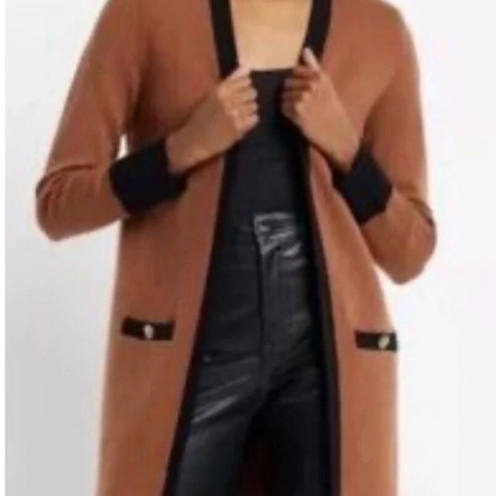 Philosophy Brown and Black Cardigan, gold buttons, front pockets, long line M